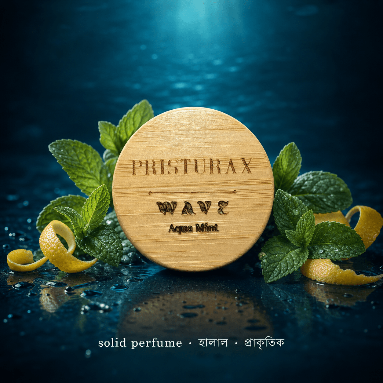 PRISTURAX WAVE Aqua Mint Solid Perfume — Halal, Alcohol-Free, Natural Fragrance