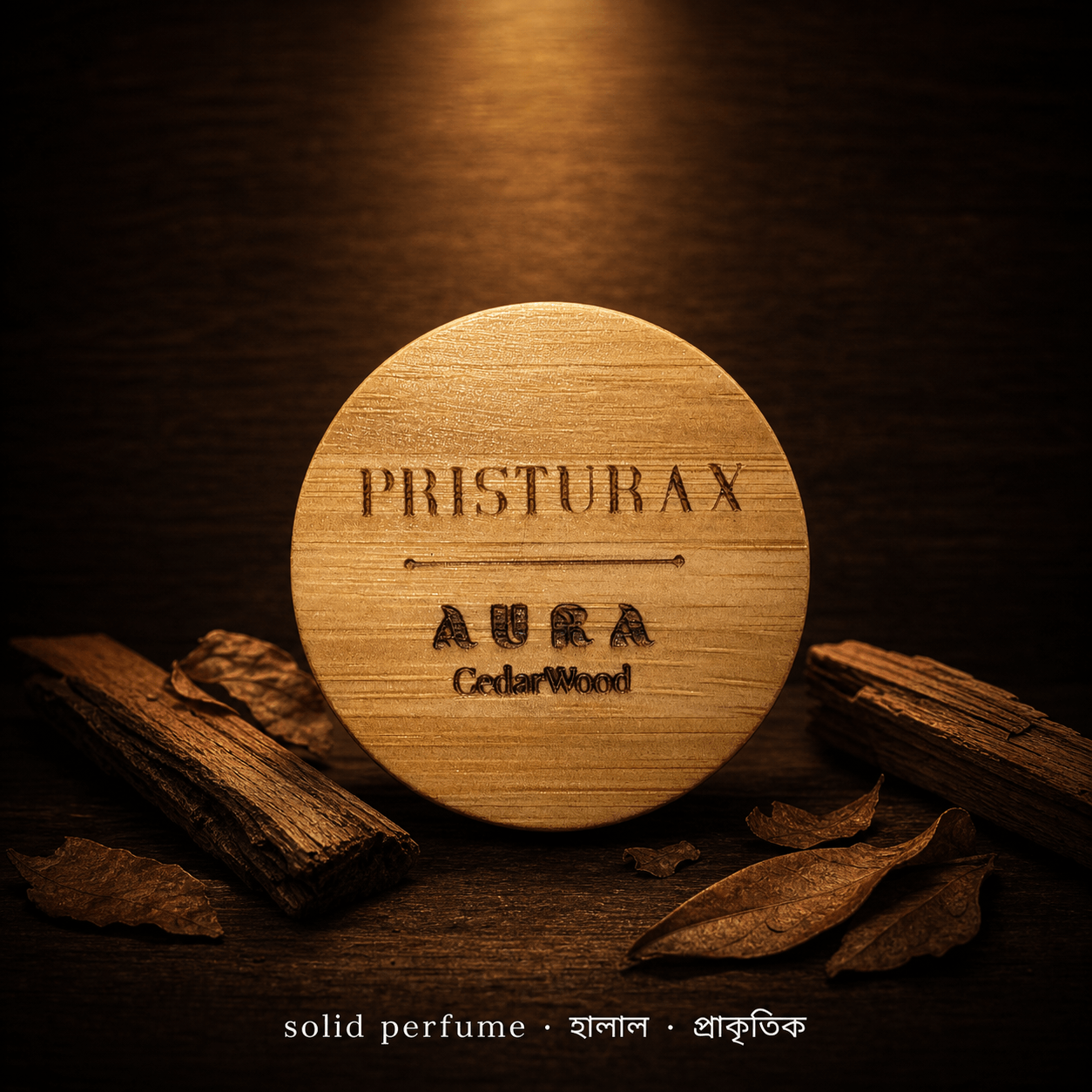 PRISTURAX AURA CedarWood Solid Perfume — Halal, Alcohol-Free, Natural Fragrance